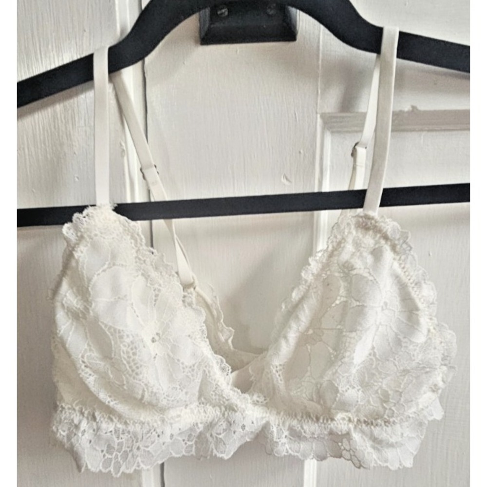 Aerie lace triangle bralette white XS unlined unwired